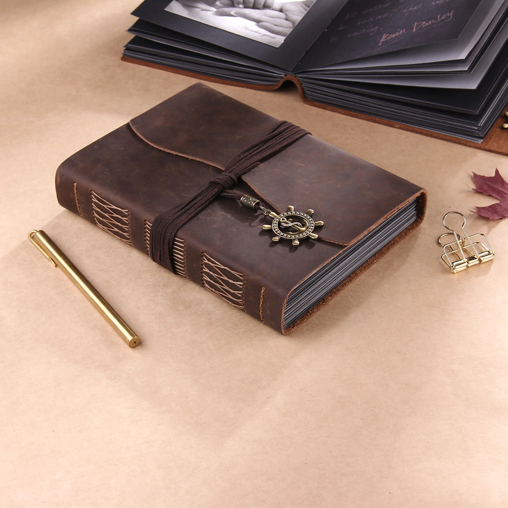 China Wholesale Handmade Brown Leather Wedding Photo Album Scrapbook for Customized Logo