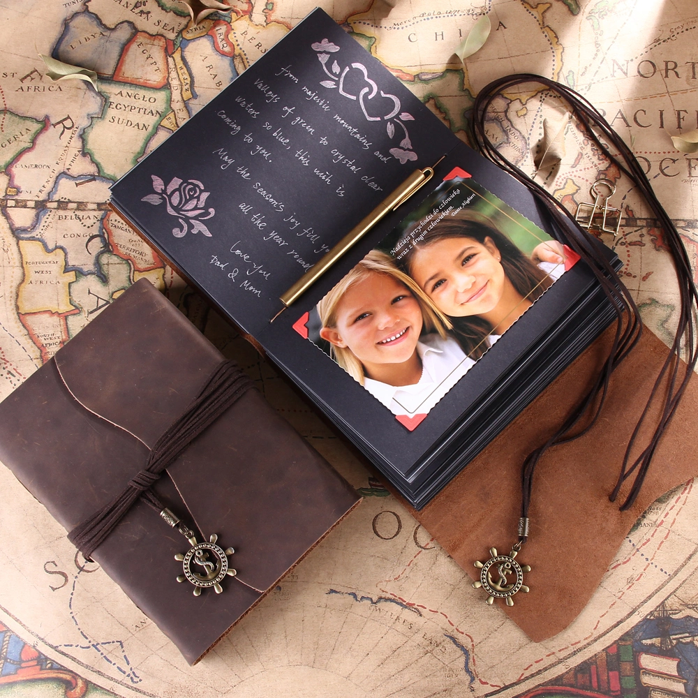 China Wholesale Handmade Brown Leather Wedding Photo Album Scrapbook for Customized Logo